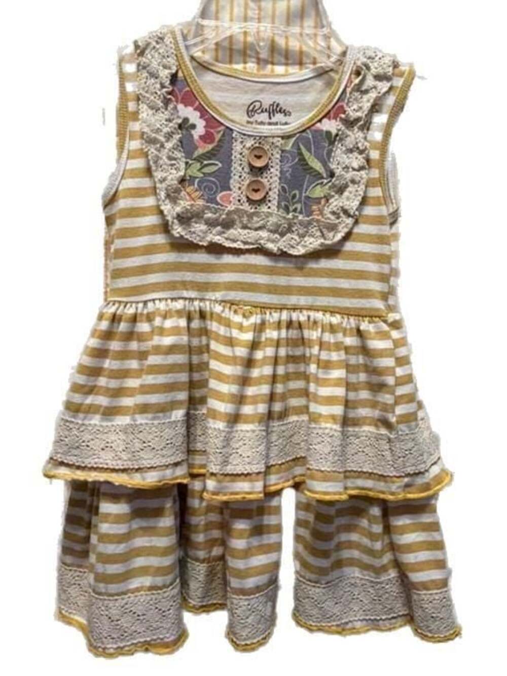 Ruffles by Tutu and Lulu Girls Floral Striped Lace Tiered Dress Size 3-4T